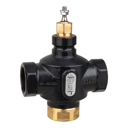 Picture of Venta V311T Globe Valve, 3-Way, PN16, Rp 1 1/2 Internal Thread, DN40, 25 Kvs, Nodular Iron, Brass plug.