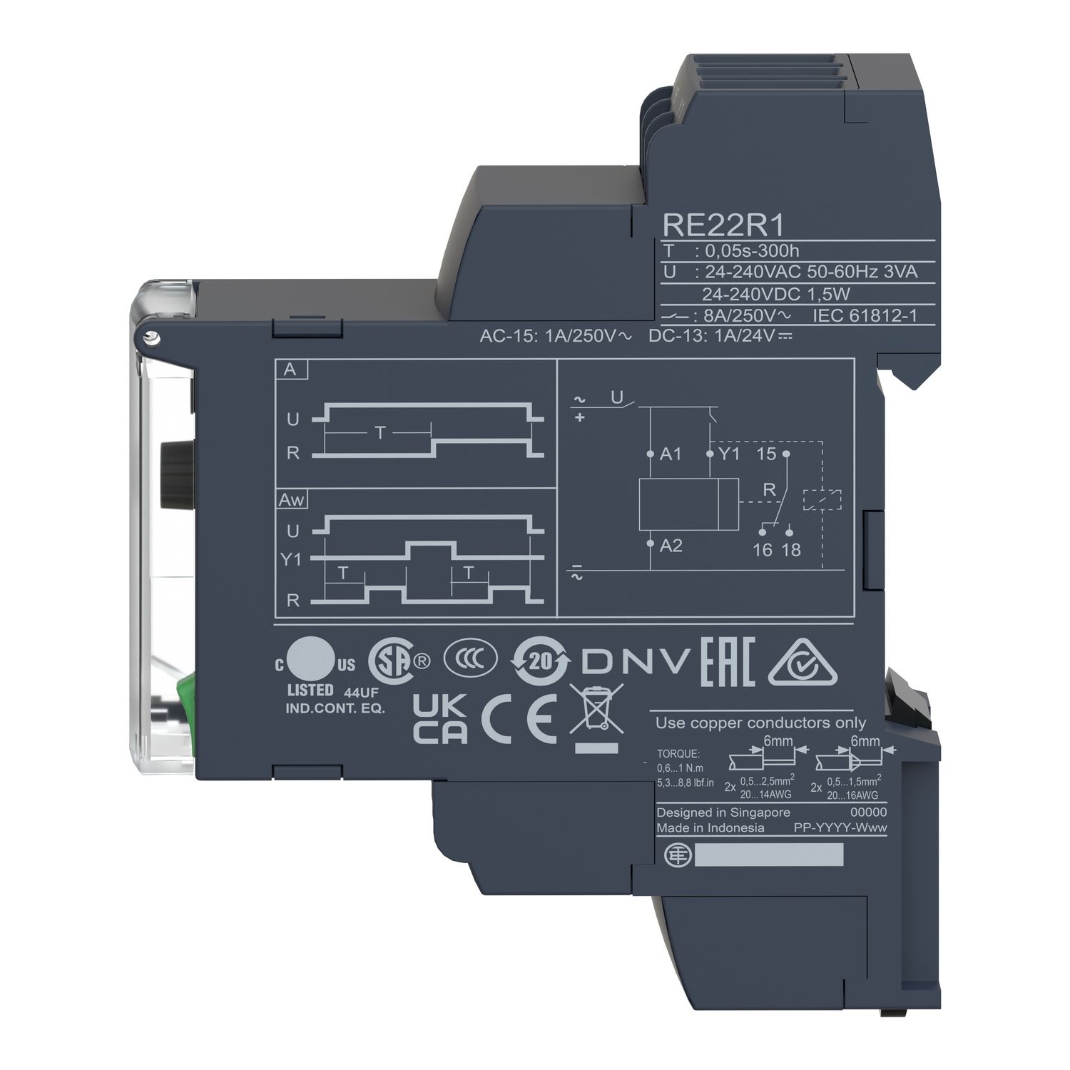 Picture of dual function relay, Harmony Timer Relays, 8A, 1CO, 0.05sâ€¦300h, symmetrical flashing, 24...240V AC DC