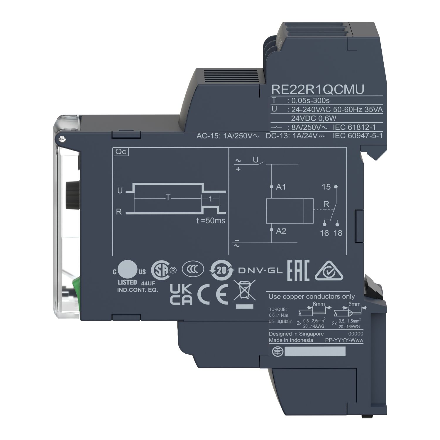 Picture of single function relay, Harmony Timer Relays, 5A, 1 CO, 0.05sâ€¦10min, delay on de energization, 24...240V AC DC