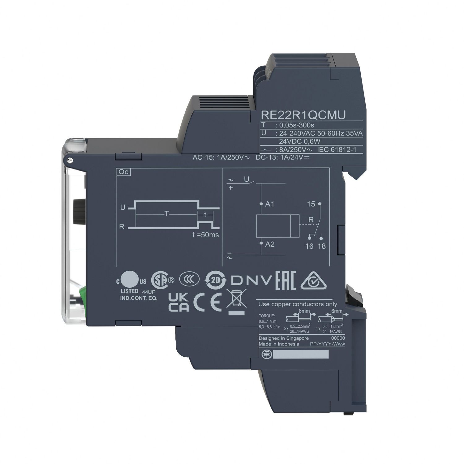 Picture of single function relay, Harmony Timer Relays, 5A, 1 CO, 0.05sâ€¦10min, delay on de energization, 24...240V AC DC