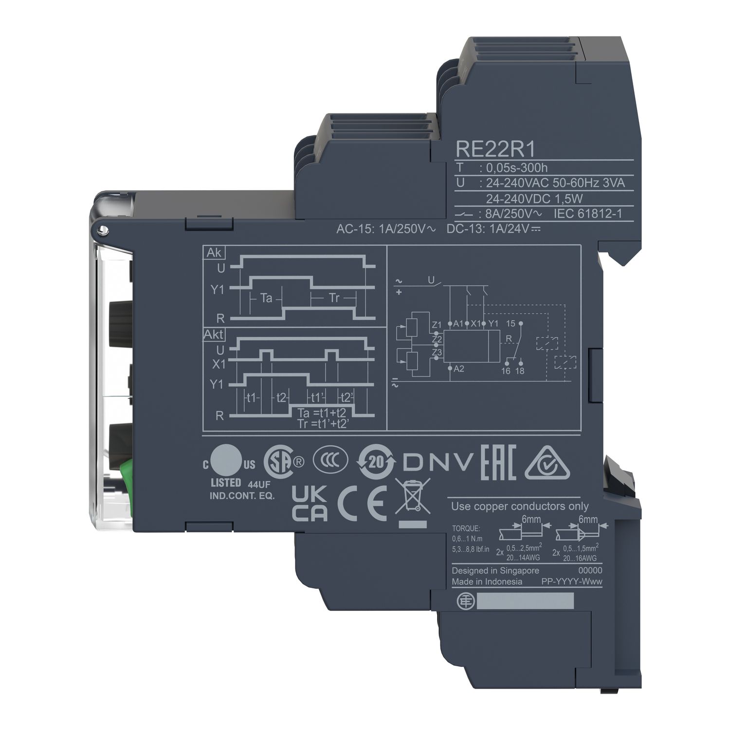 Picture of multifunction relay, Harmony Timer Relays, 8A, 1 CO, 0.05sâ€¦300h, asymmetrical flashing, 24...240V AC DC