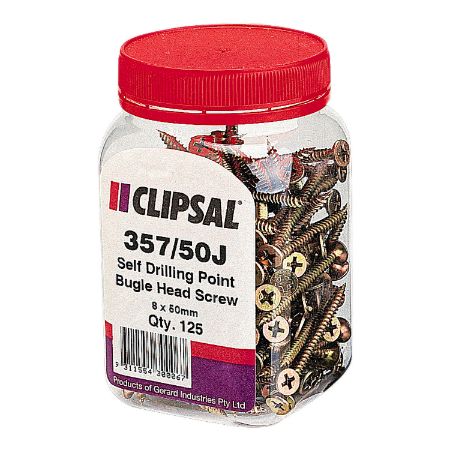 Picture of Clipsal - General Accessories, Screws, Bugle Head, Self Drilling Point, 8 X 50mm, Jar 125
