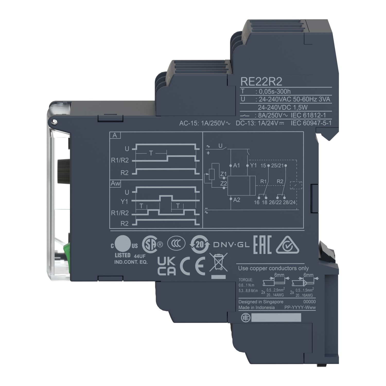 Picture of dual function relay, Harmony Timer Relays, 8A, 2CO, 0.05sâ€¦300h, interval relay, 24...240V AC DC