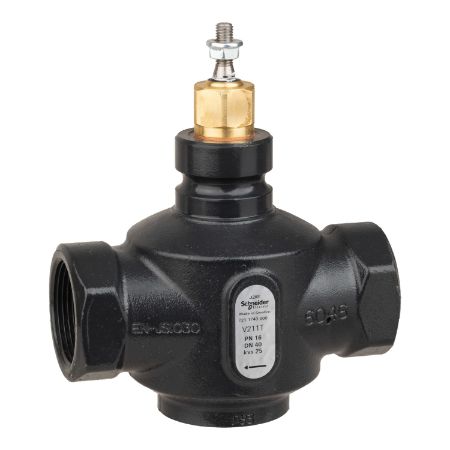 Picture of Venta V211T Globe Valve, 2-Way, PN16, Rp 1 1/2 Internal thread, DN40, 25 Kvs, Nodular Iron, Brass Plug.