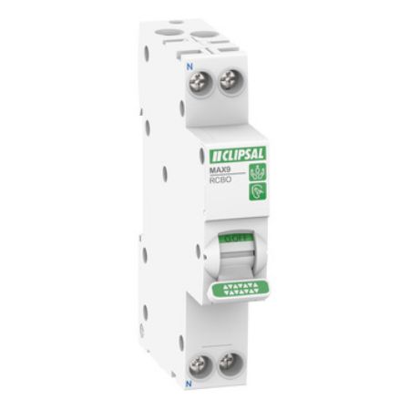 Picture of Clipsal MAX9, Residual Current Breaker with Overcurrent Protection (RCBO), 1PN, 10A, 30mA, C Curve, 6000A, A Type, SLIM, 40ms
