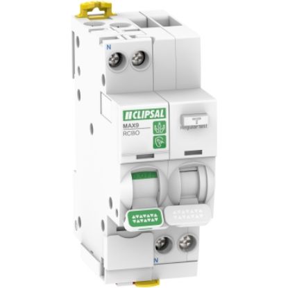 Picture of Clipsal MAX9, Residual Current Breaker with Overcurrent Protection (RCBO), 1PN, 10A, 30mA, C Curve, 6000A, A Type, 2 MOD