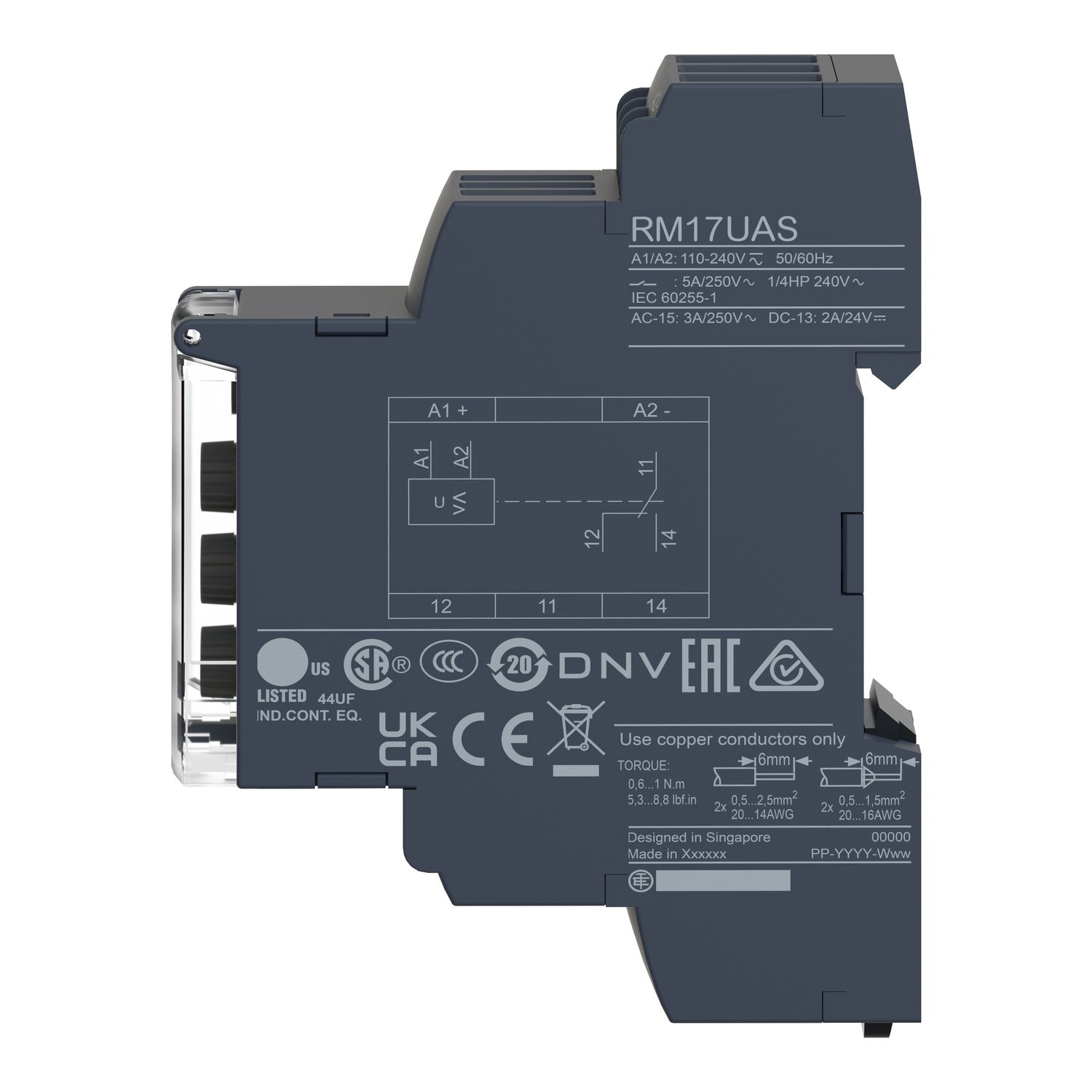 Picture of Modular 1-phase voltage Control Relay, Harmony Control Relays, 5 A, 1 CO, 65…260 V AC/DC