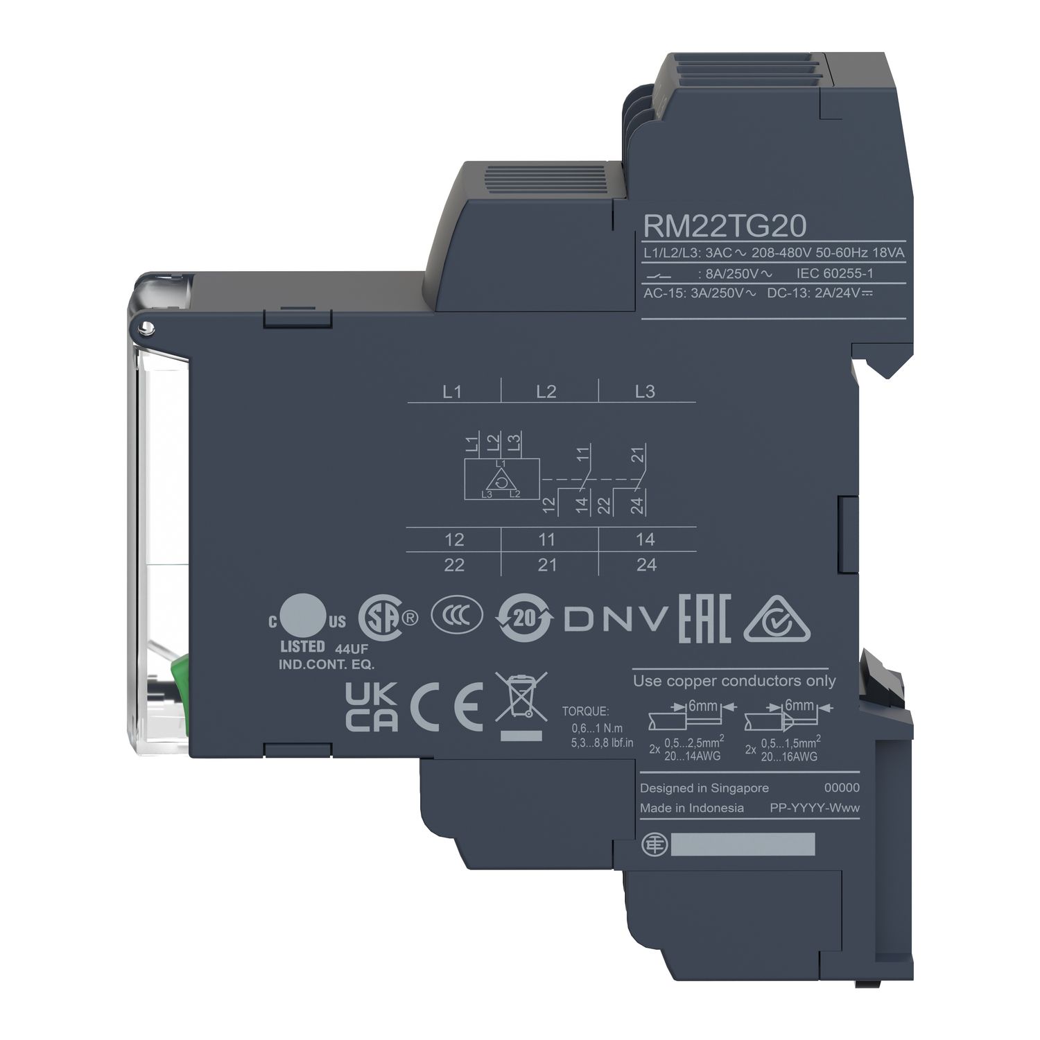 Picture of Harmony, Modular 3-phase supply control relay, 8A, 2 CO, 183…528VAC