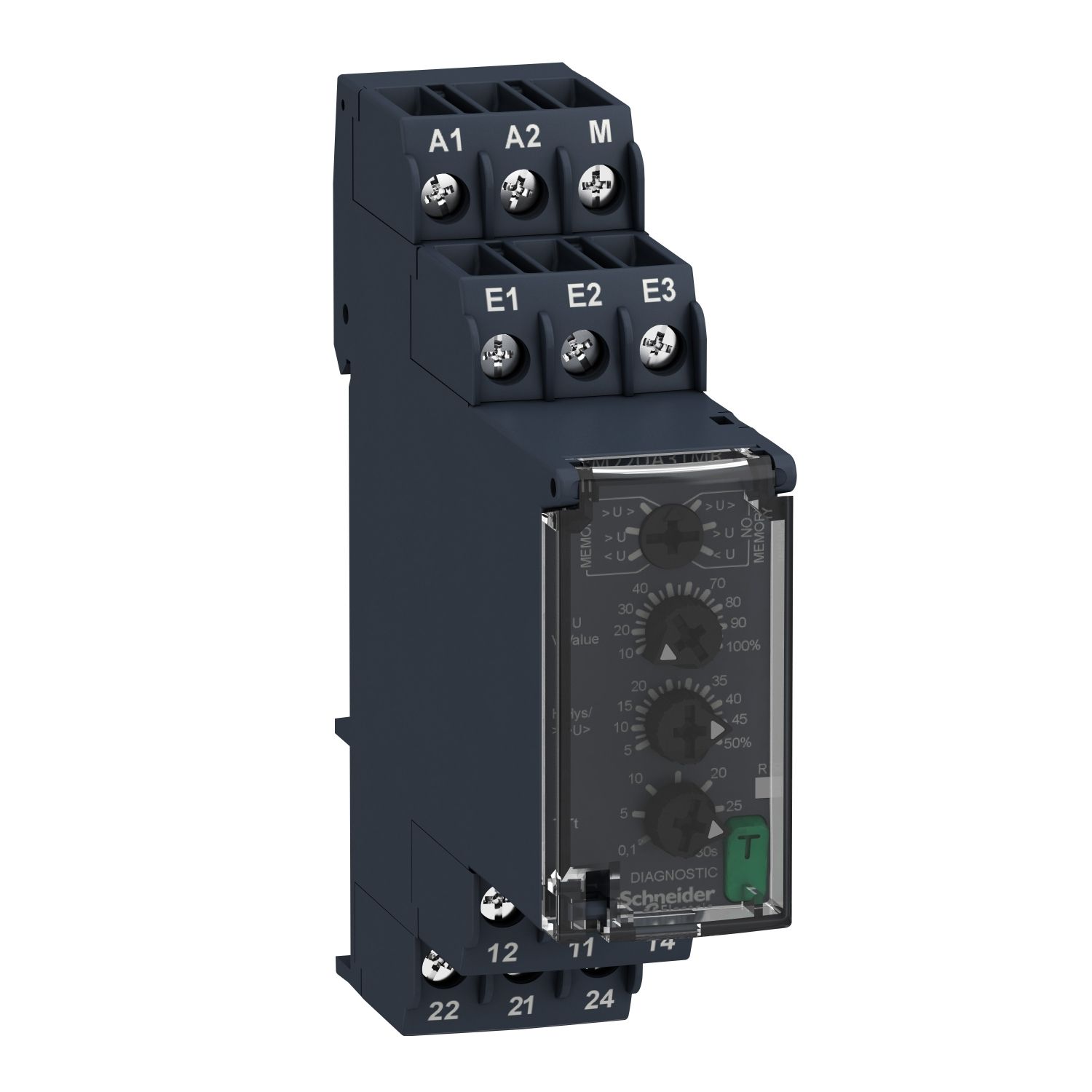 Picture of voltage control relay, Harmony Control Relays, 8A, 2CO, overvoltage or undervoltage detection, 0.05â€¦5V AC DC, 24â€¦240V AC DC