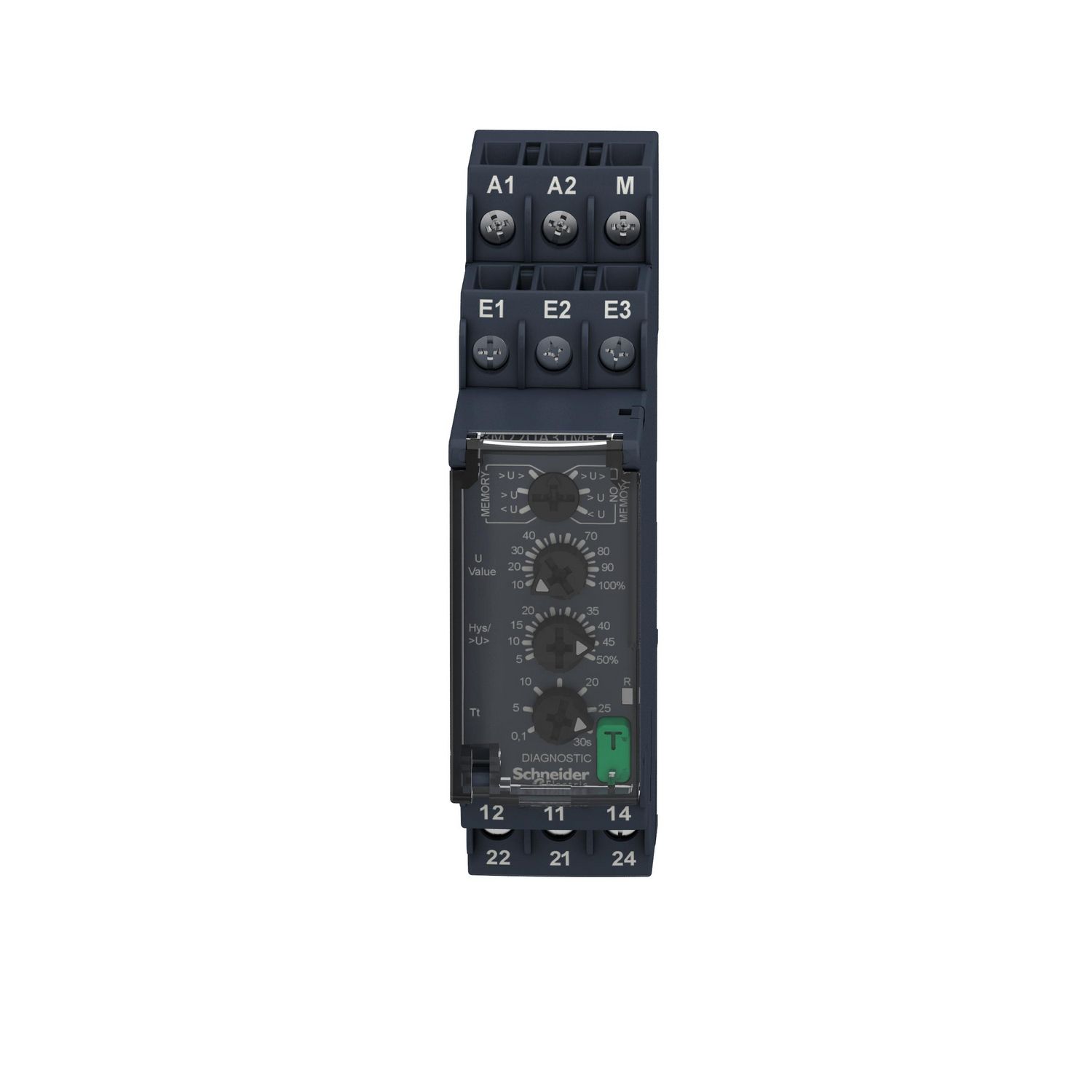 Picture of voltage control relay, Harmony Control Relays, 8A, 2CO, overvoltage or undervoltage detection, 0.05â€¦5V AC DC, 24â€¦240V AC DC