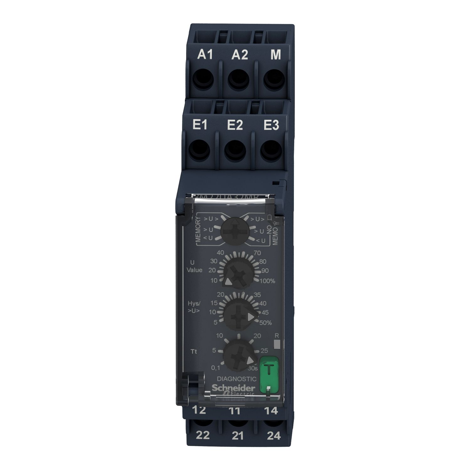 Picture of voltage control relay, Harmony Control Relays, 8A, 2CO, overvoltage or undervoltage detection, 1â€¦100V AC DC, 24â€¦240V AC DC