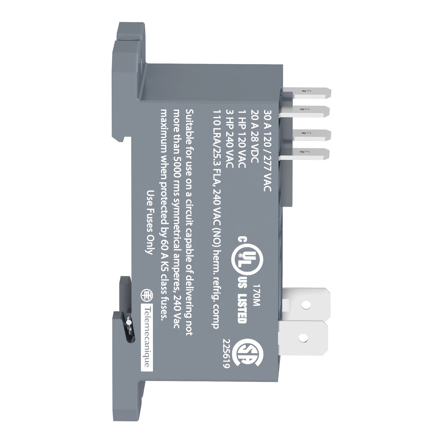 Picture of power relay, Harmony electromechanical relays, DIN rail or panel mount relay, 30A, 2NO, 12V DC