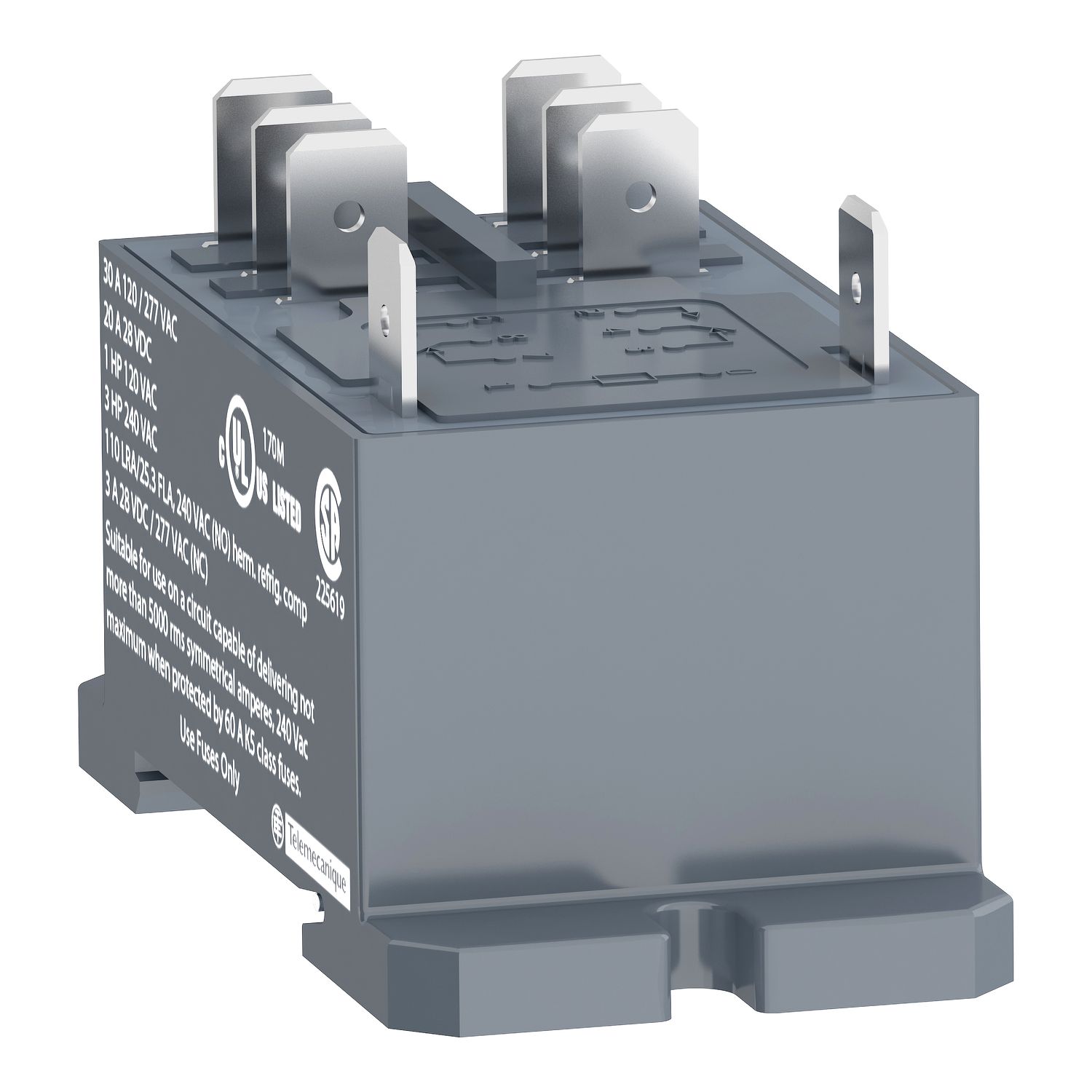 Picture of power relay, Harmony electromechanical relays, DIN rail or panel mount relay, 30A, 2CO, 24V DC