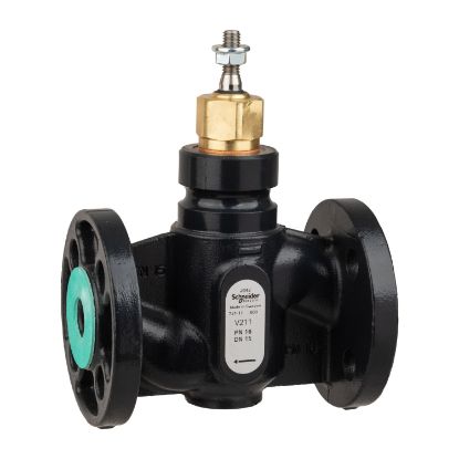 Picture of Venta V211 Globe Valve, 2-Way, PN16, Flanged, DN15, 2.5 kvs, Nodular Iron Body and Seat, Brass Plug, Stem Up Closed.