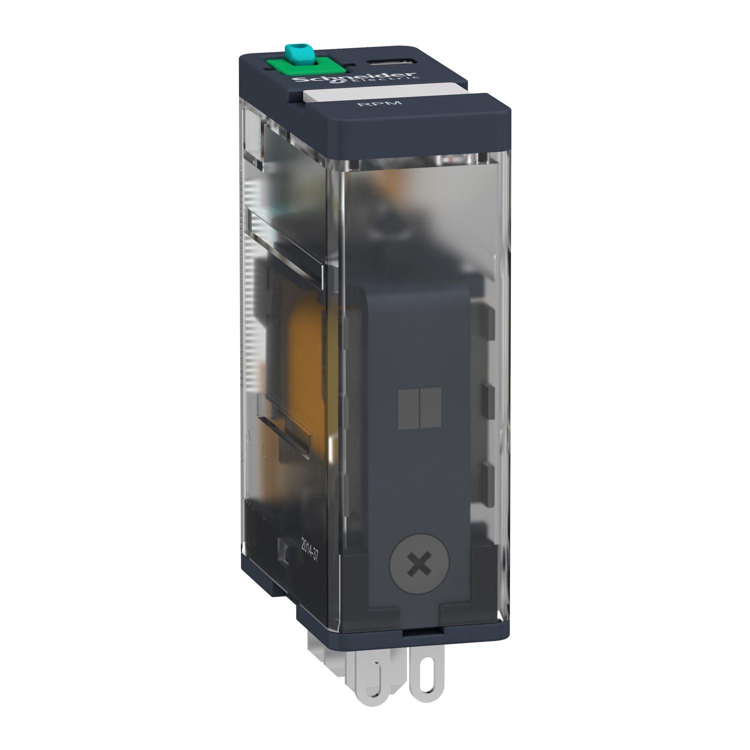 Picture of plug-in relay, Harmony electromechanical relays, 15A, 1CO, lockable test button, 24V DC
