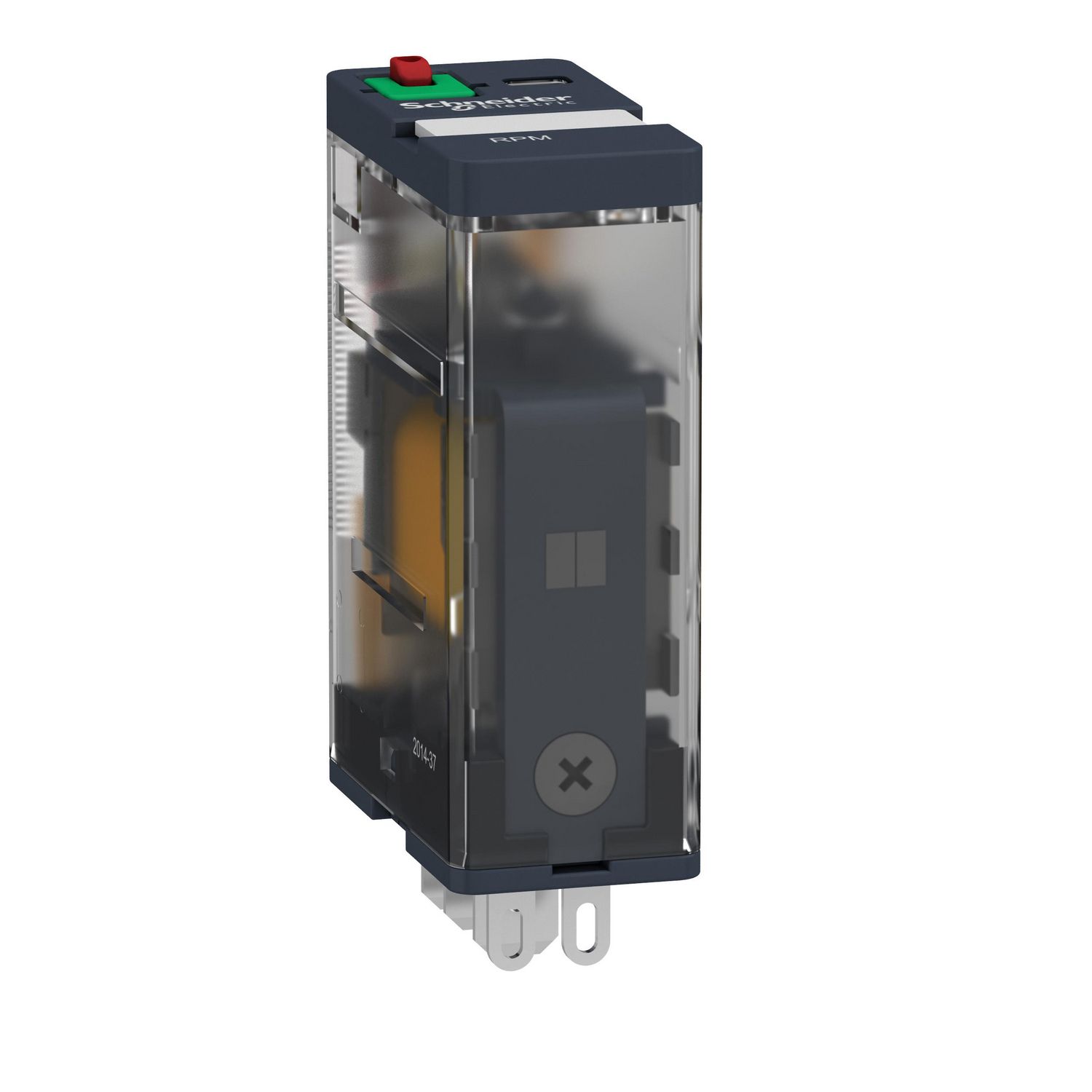 Picture of plug-in relay, Harmony electromechanical relays, 15A, 1CO, lockable test button, 120V AC