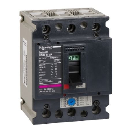 Picture of Circuit breaker, Compact NS80H, MA trip unit, 2.5A, 3P 3d