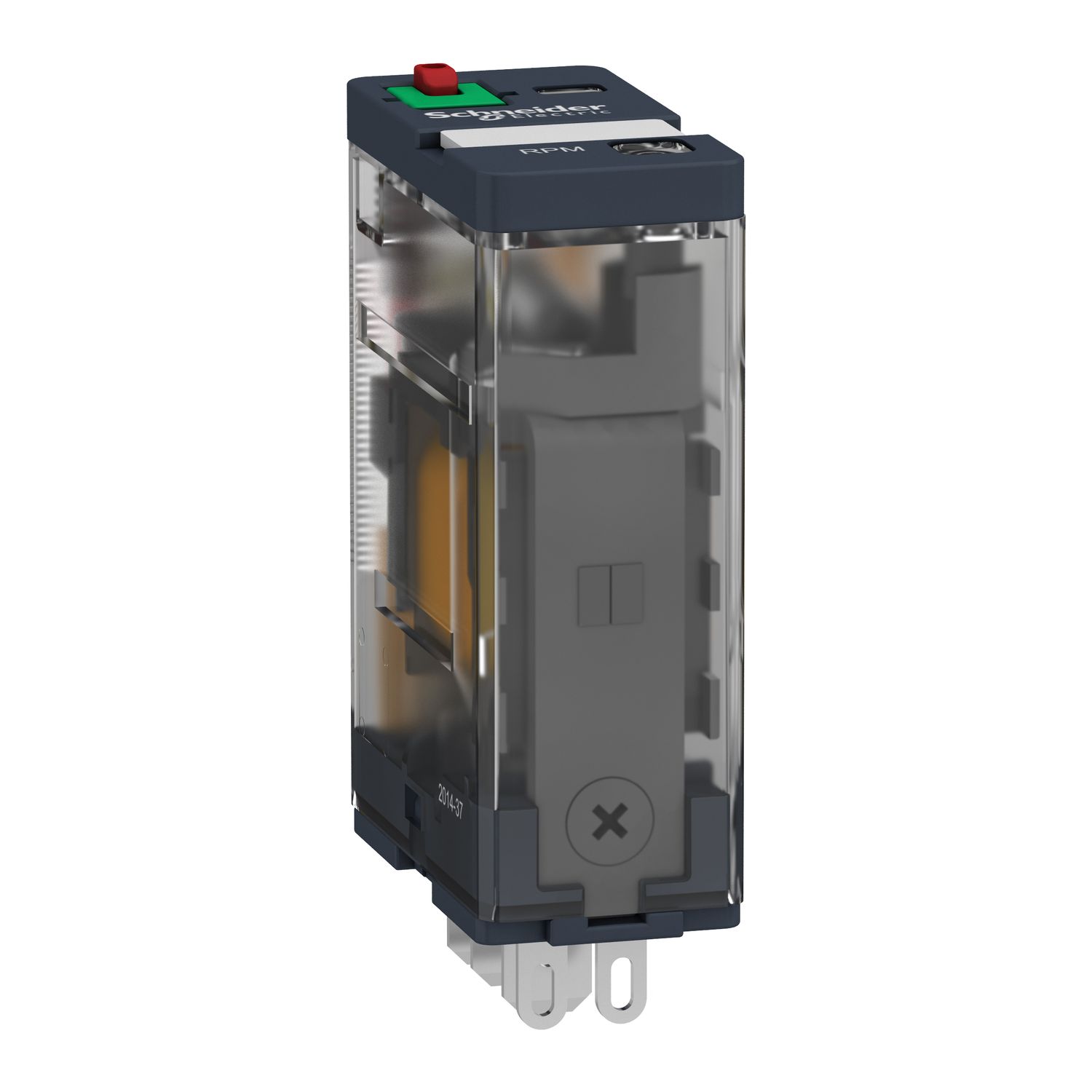 Picture of plug-in relay, Harmony electromechanical relays, 15A, 1CO, with LED, lockable test button, 24V DC