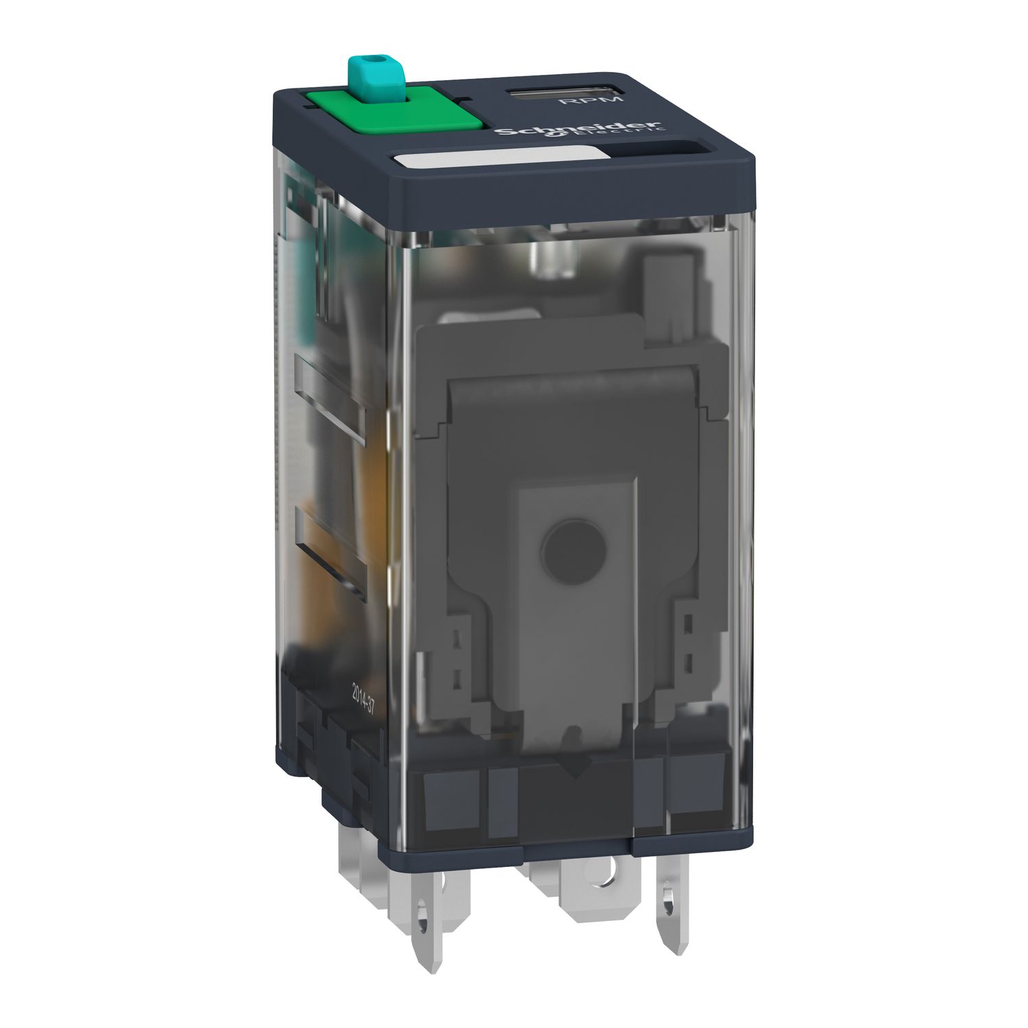 Picture of plug-in relay, Harmony electromechanical relays, 15A, 2CO, lockable test button, 24V DC
