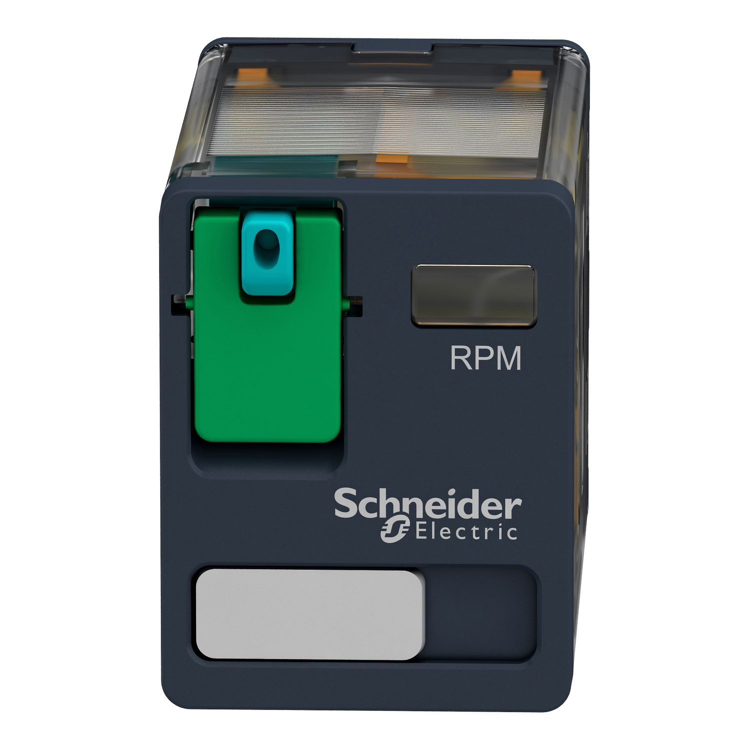 Picture of plug-in relay, Harmony electromechanical relays, 15A, 2CO, lockable test button, 24V DC
