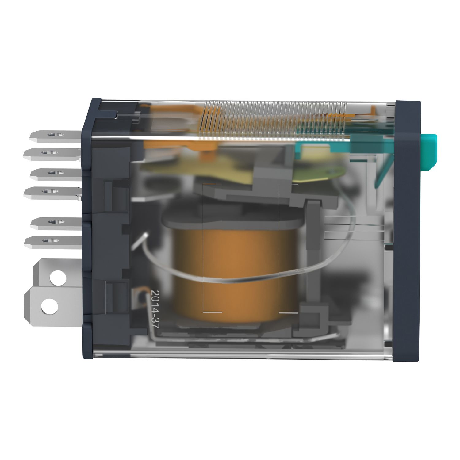 Picture of plug-in relay, Harmony electromechanical relays, 15A, 2CO, lockable test button, 24V DC