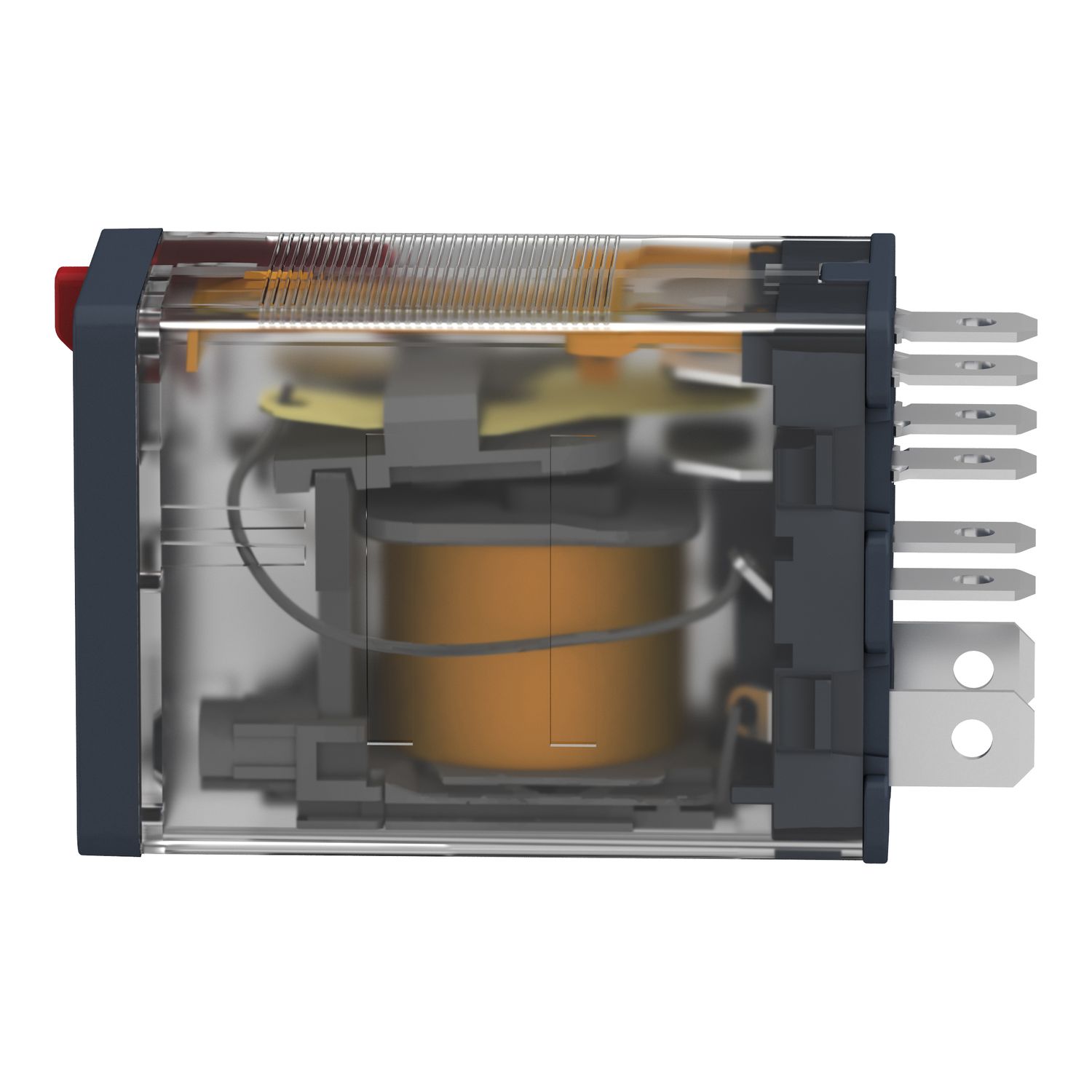 Picture of plug-in relay, Harmony electromechanical relays, 15A, 2CO, lockable test button, 120V AC
