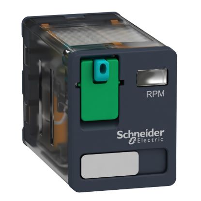 Picture of plug-in relay, Harmony electromechanical relays, 15A, 2CO, lockable test button, 12V DC