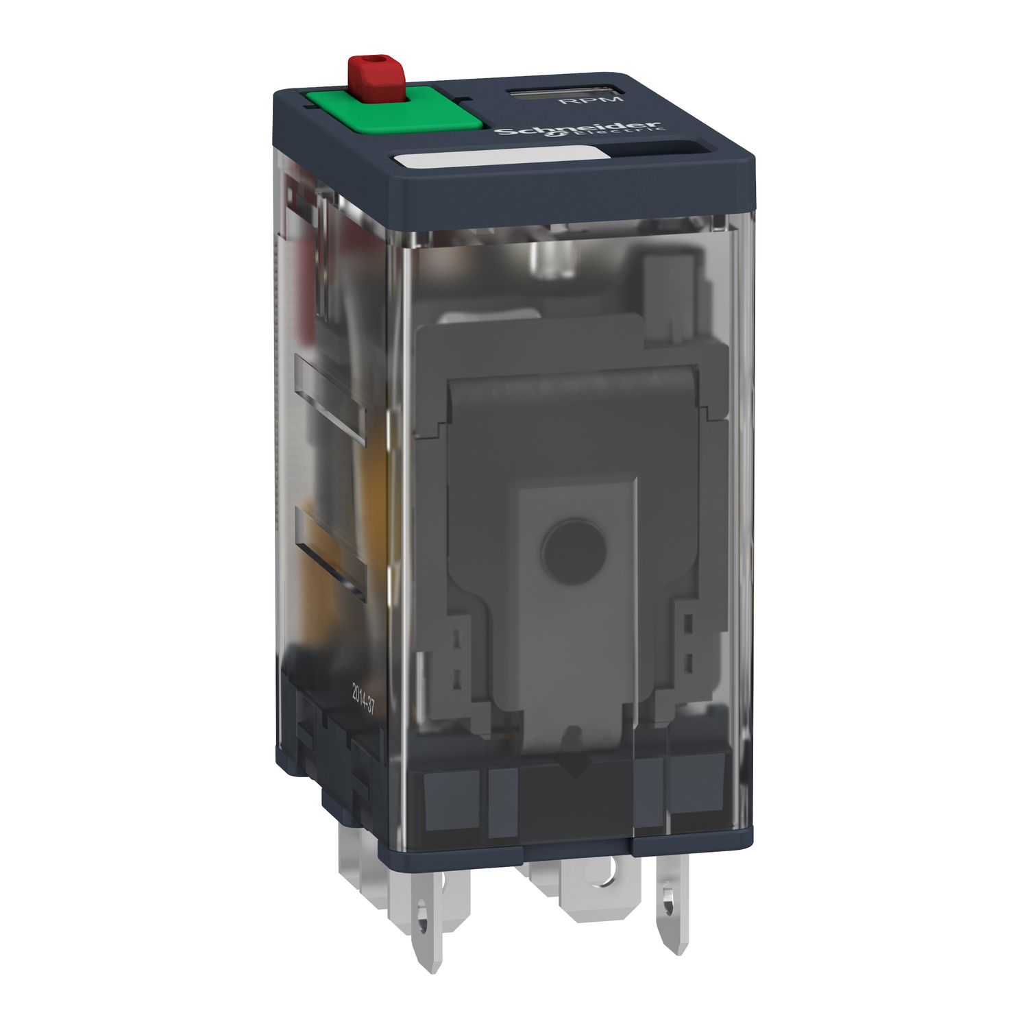 Picture of plug-in relay, Harmony electromechanical relays,  15A, 2CO, lockable test button, 230V AC
