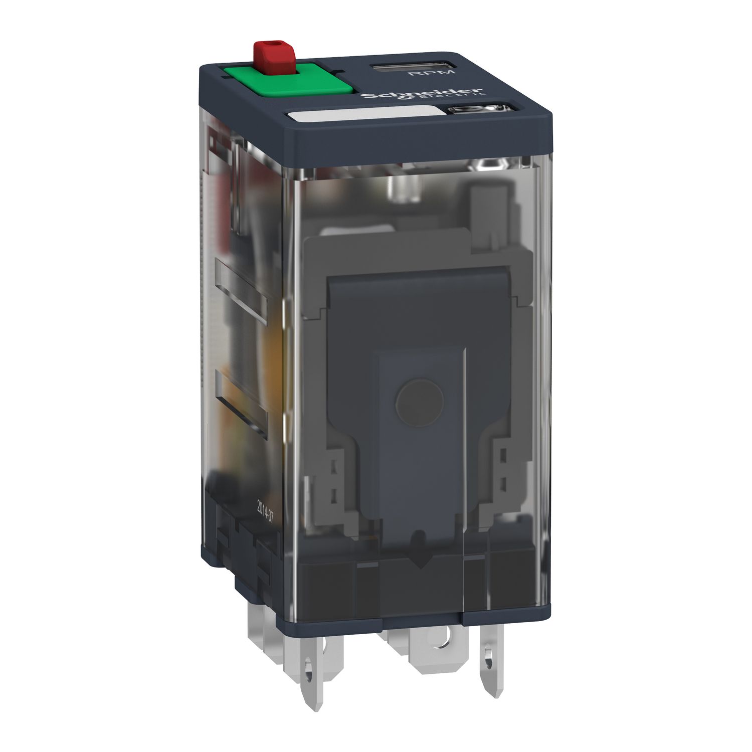 Picture of plug-in relay, Harmony electromechanical relays, 15A, 2CO, with LED, lockable test button, 24V AC