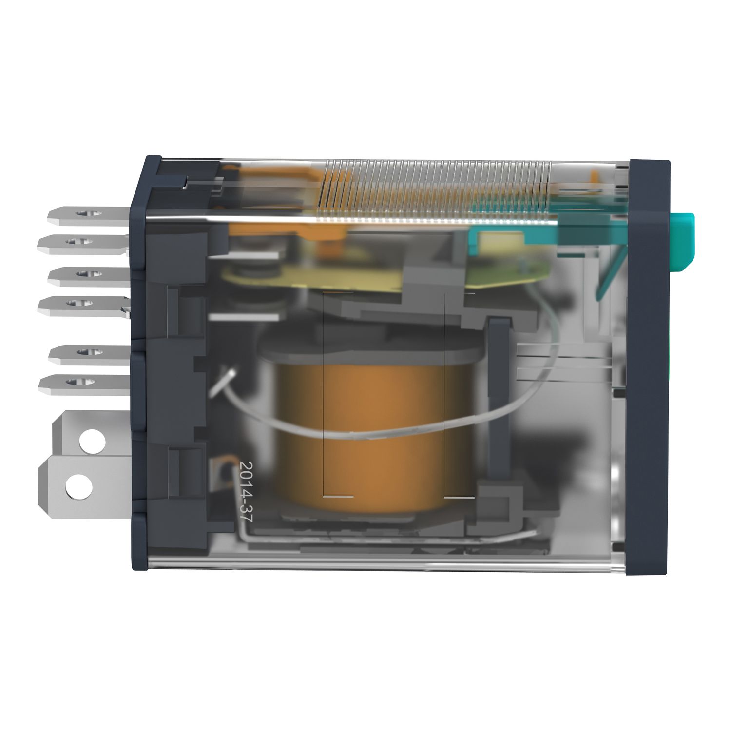 Picture of plug-in relay, Harmony electromechanical relays, 15A, 2CO, with LED, lockable test button, 24V DC