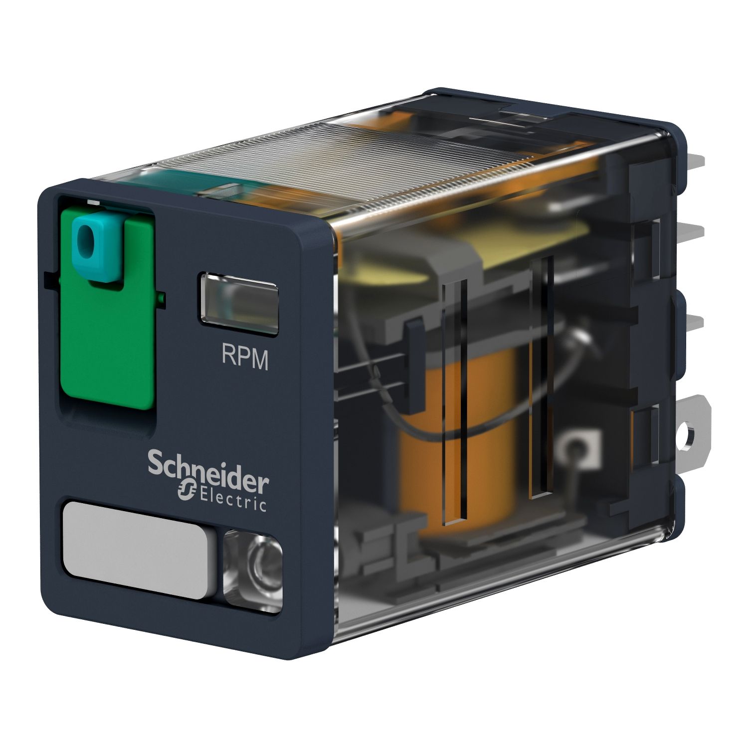 Picture of plug-in relay, Harmony electromechanical relays, 15A, 2CO, with LED, lockable test button, 48V DC