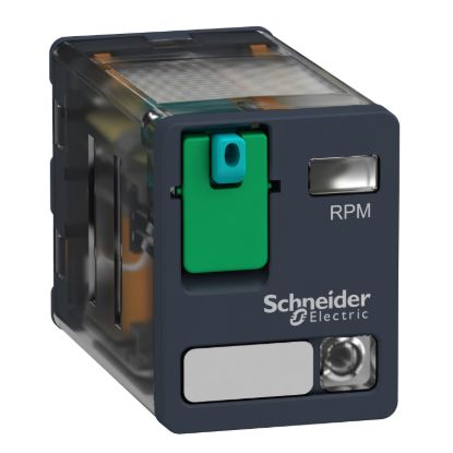 Picture of plug-in relay, Harmony electromechanical relays, 15A, 2CO, with LED, lockable test button, 12V DC