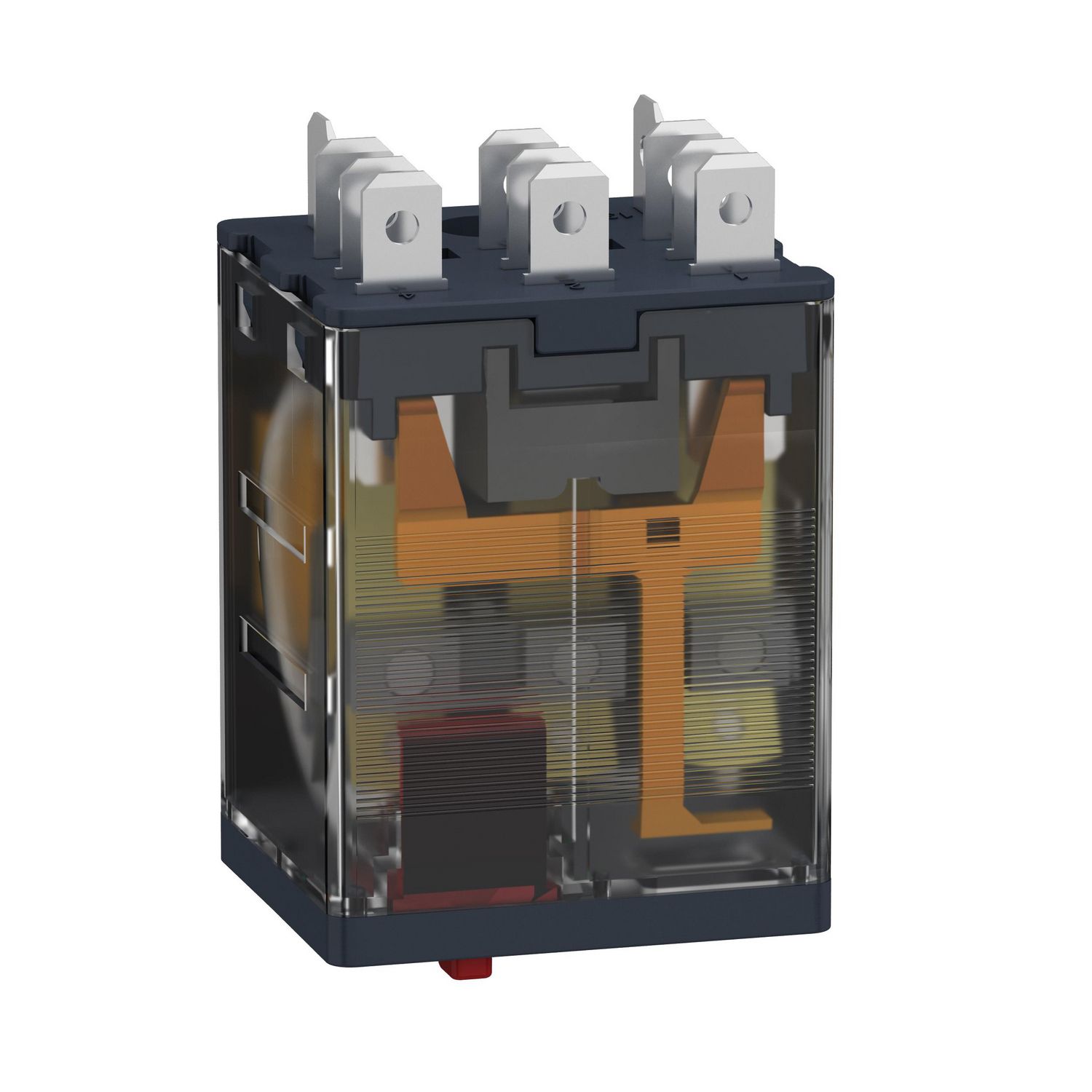 Picture of plug-in relay, Harmony electromechanical relays, 15A, 3CO, lockable test button, 120V AC