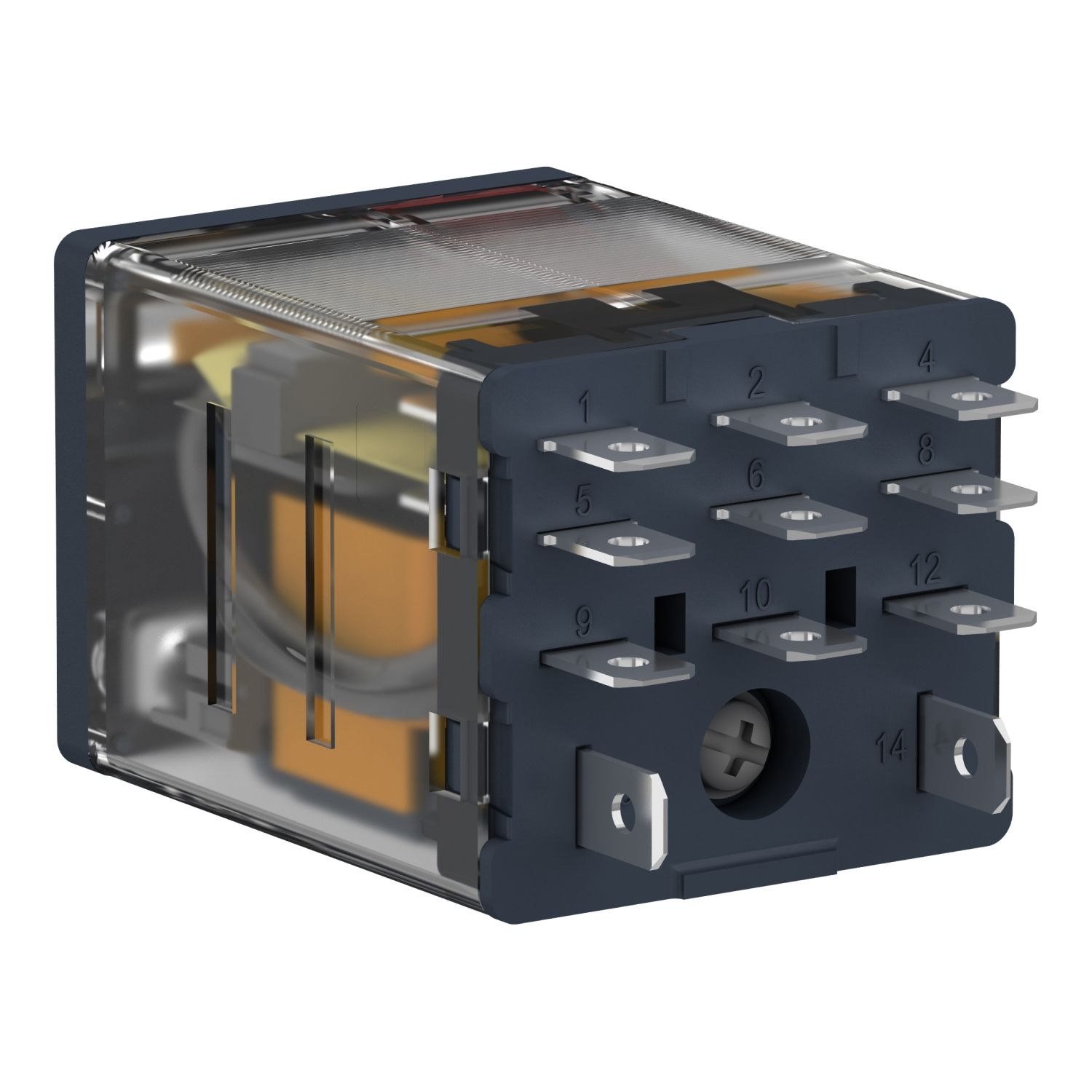 Picture of plug-in relay, Harmony electromechanical relays, 15A, 3CO, with LED, lockable test button, 24V AC