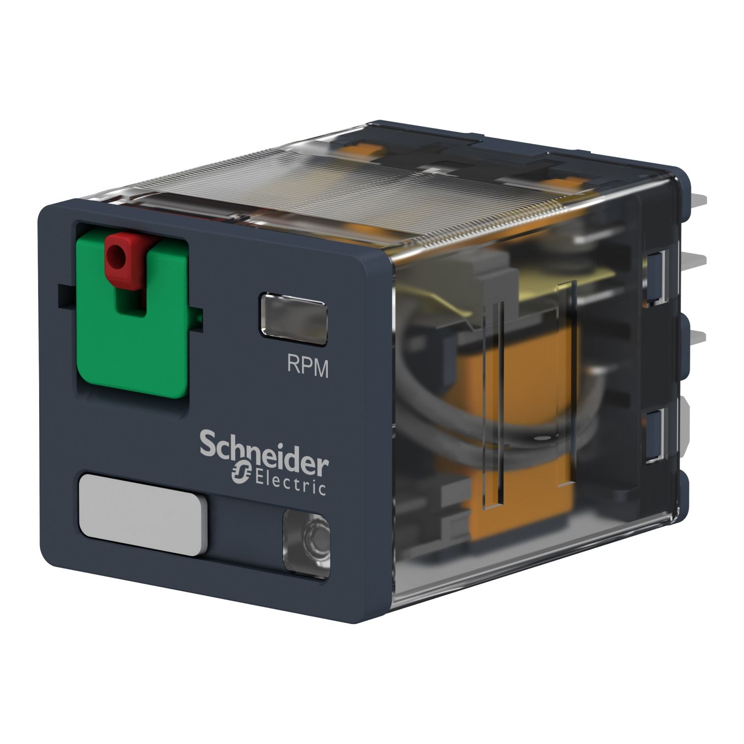 Picture of plug-in relay, Harmony electromechanical relays, 15A, 3CO, with LED, lockable test button, 24V AC