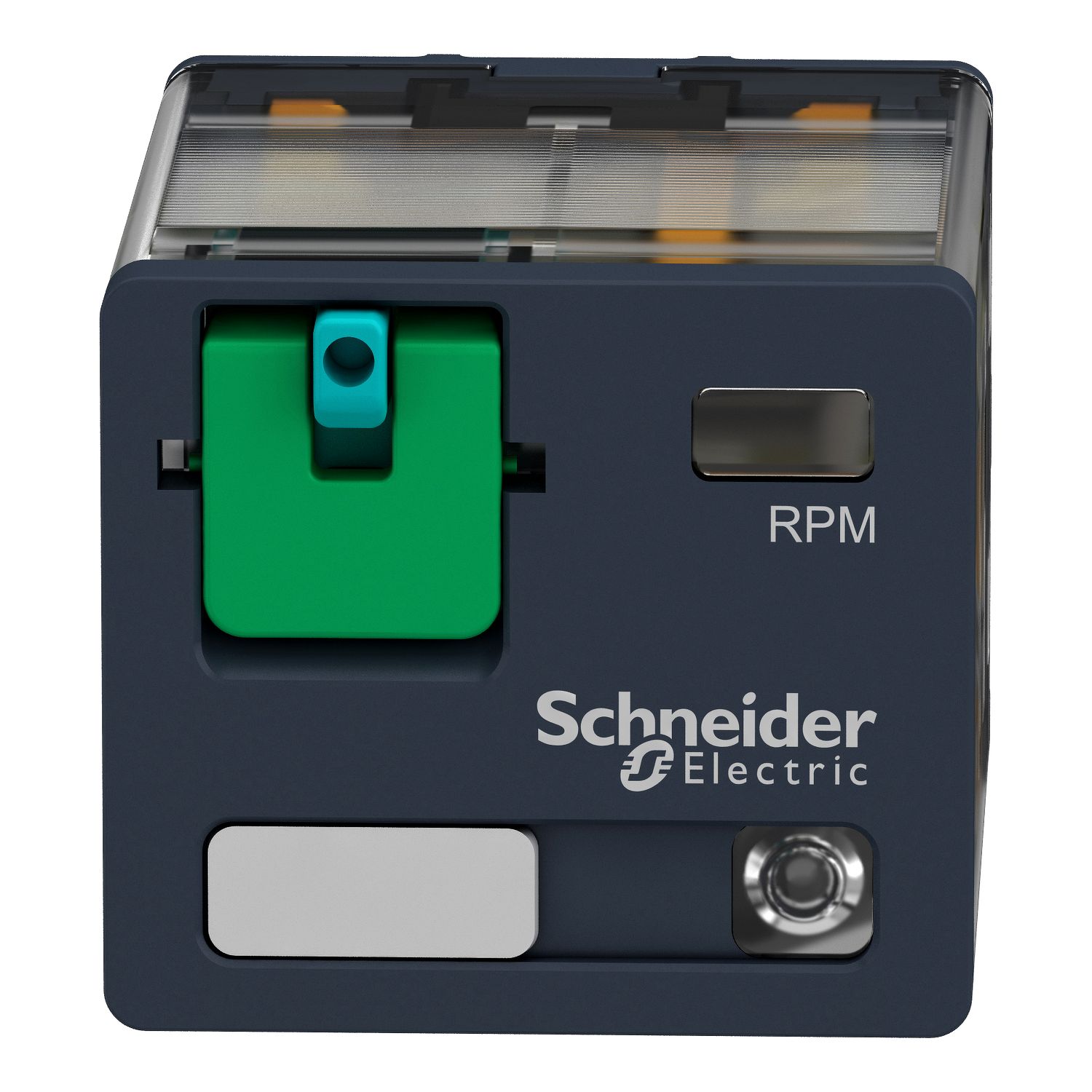 Picture of plug-in relay, Harmony electromechanical relays, 15A, 3CO, with LED, lockable test button, 24V DC