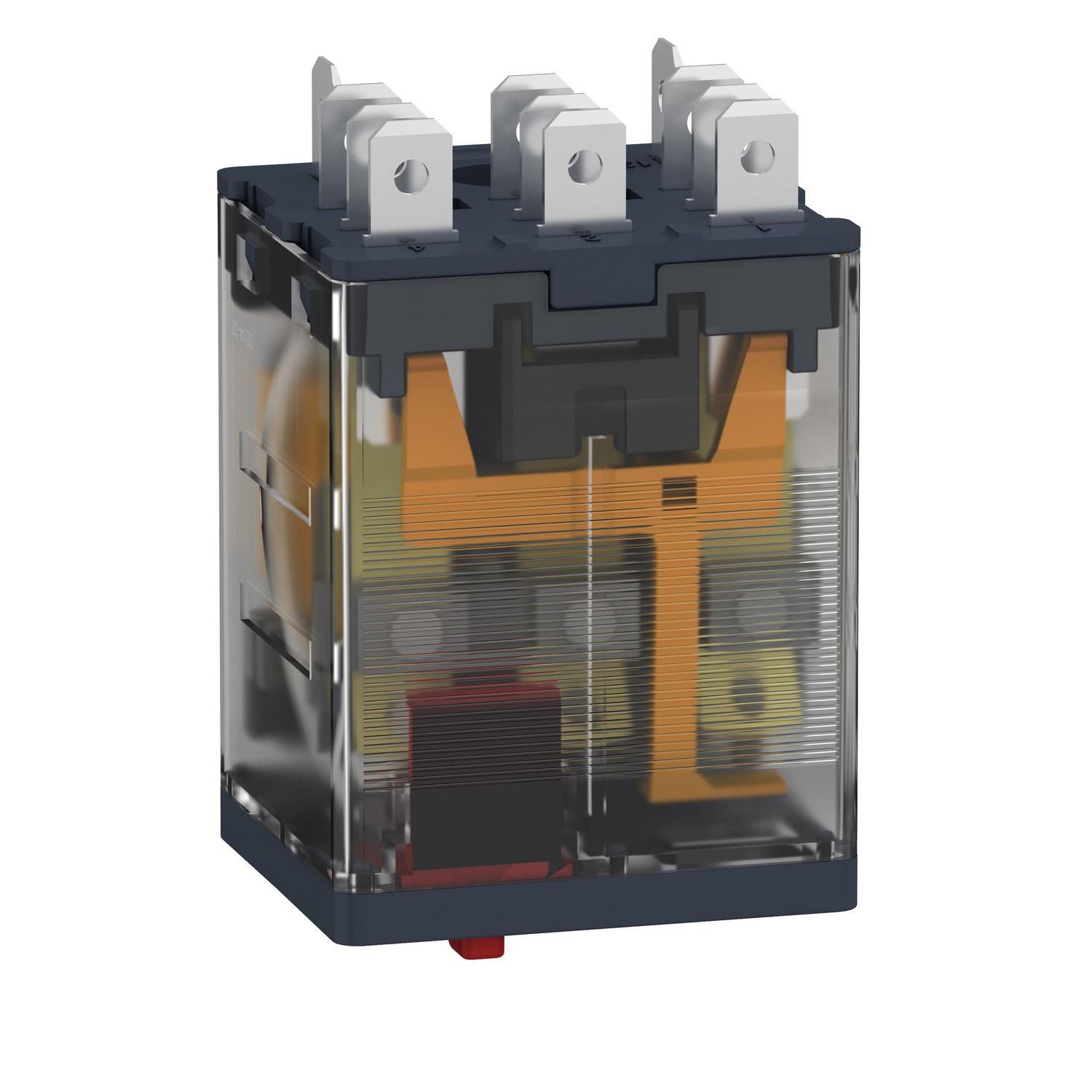 Picture of plug-in relay, Harmony electromechanical relays, 15A, 3CO, with LED, lockable test button, 230V AC