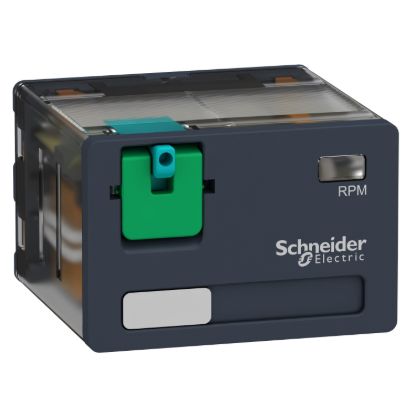 Picture of plug-in relay, Harmony electromechanical relays,  15A, 4CO, lockable test button, 24V DC