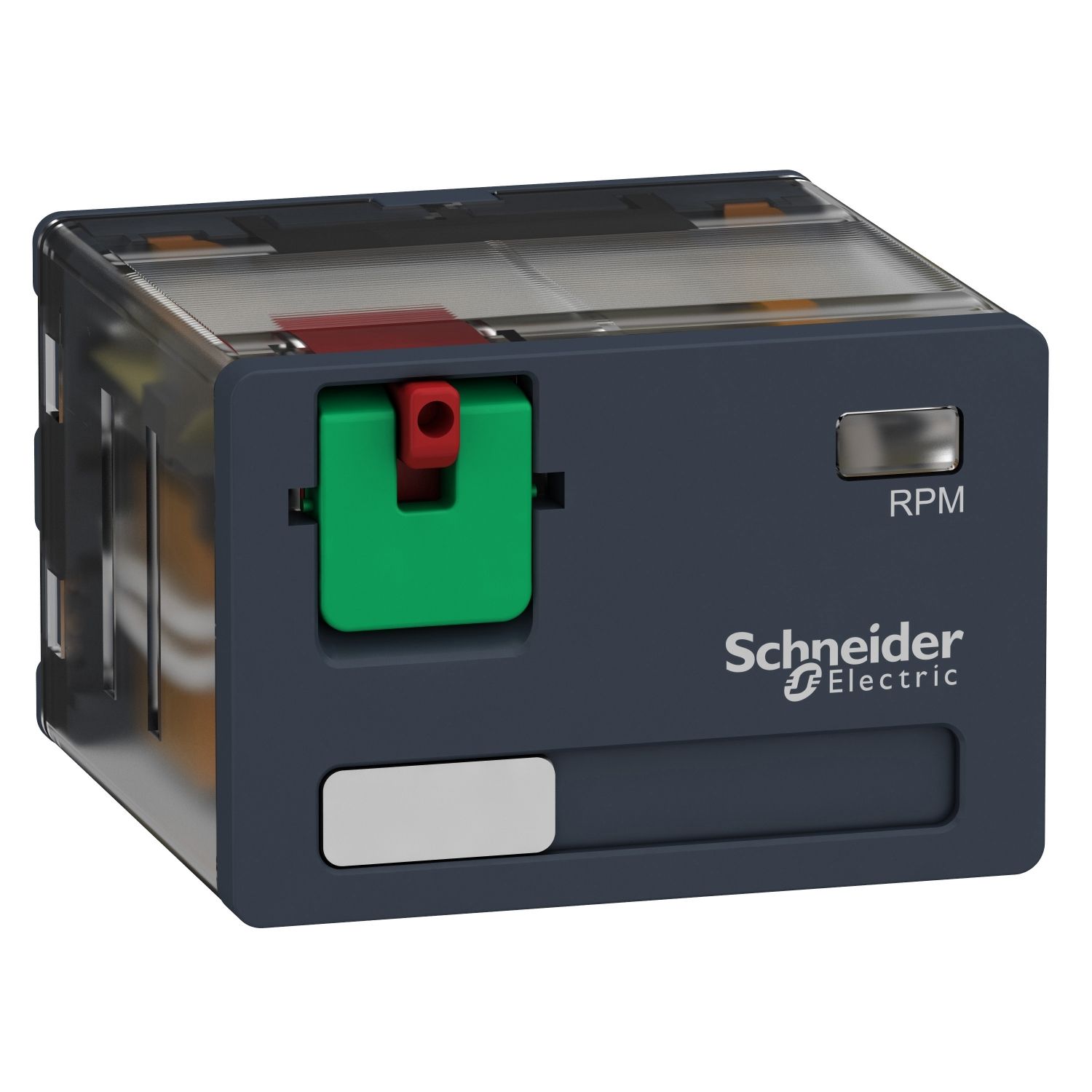 Picture of plug-in relay, Harmony electromechanical relays, 15A, 4CO, lockable test button, 120V AC