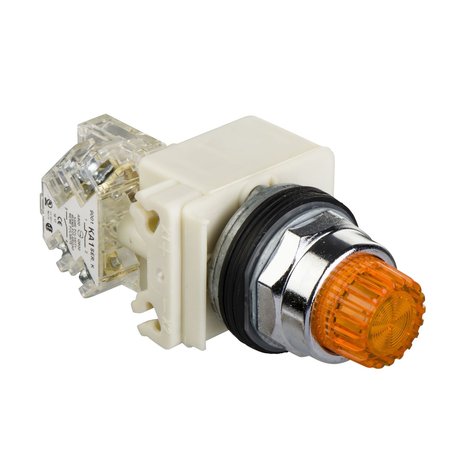 Picture of Illuminated push button, Harmony 9001K, metal, projecting, amber, 30mm, spring return, LED yellow, 24...28V, 1 CO