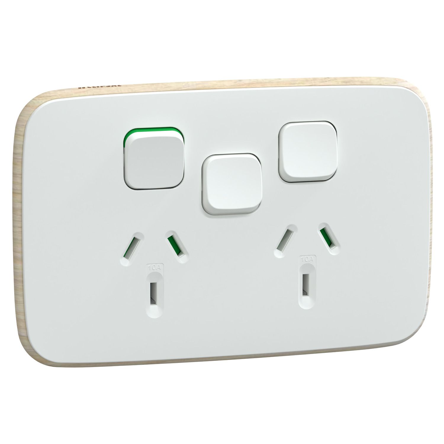 Picture of Switched Socket, Iconic, 3 switch & 2 socket, horizontal, 10A, 230/240V, arctic white