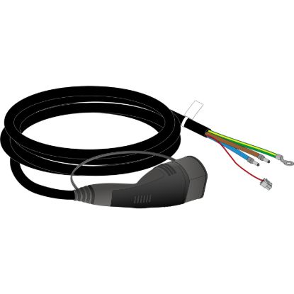 Picture of Charging cable, EVlink Pro AC/AC Metal, 5m, 32A, 3-phase, T2 connector at vehicle end, wire crimp at charging station end