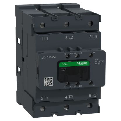 Picture of Contactor, Tesys Deca Advanced, 3P(3NO), AC-3/AC-3e, <=440V, 115A, 100-250V AC/DC coil,lugs-ring or bars