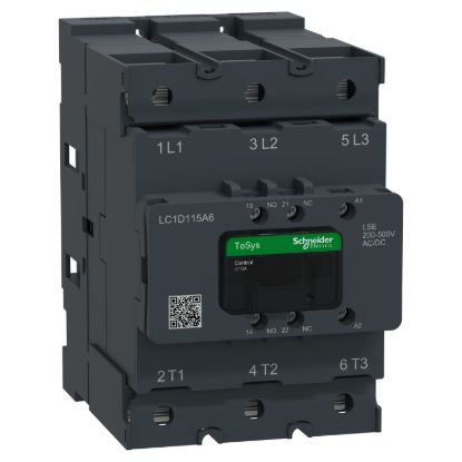 Picture of Contactor, Tesys Deca Advanced, 3P(3NO), AC-3/AC-3e, <=440V, 115A, 200-500V AC/DC coil,lugs-ring or bars