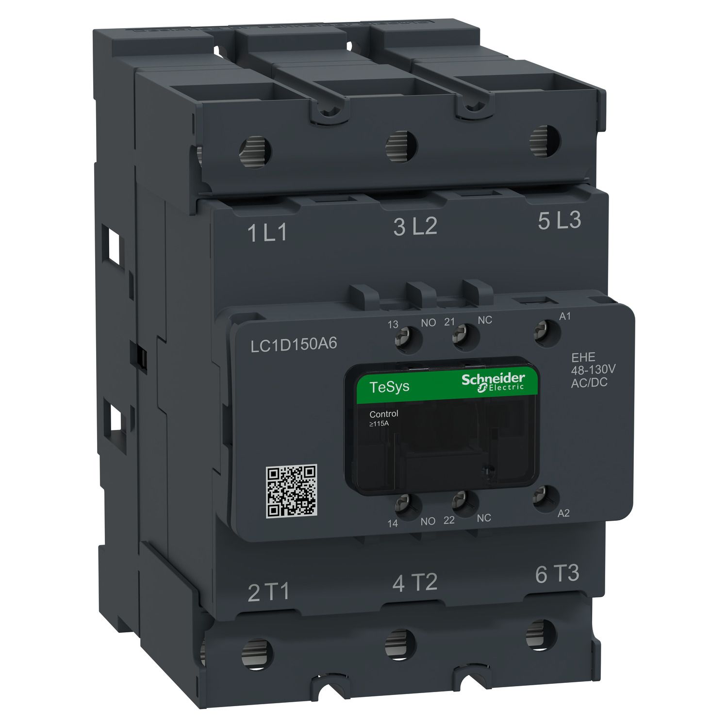 Picture of Contactor, Tesys Deca Advanced, 3P(3NO), AC-3/AC-3e, <=440V, 150A, 48-130V AC/DC coil,lugs-ring or bars