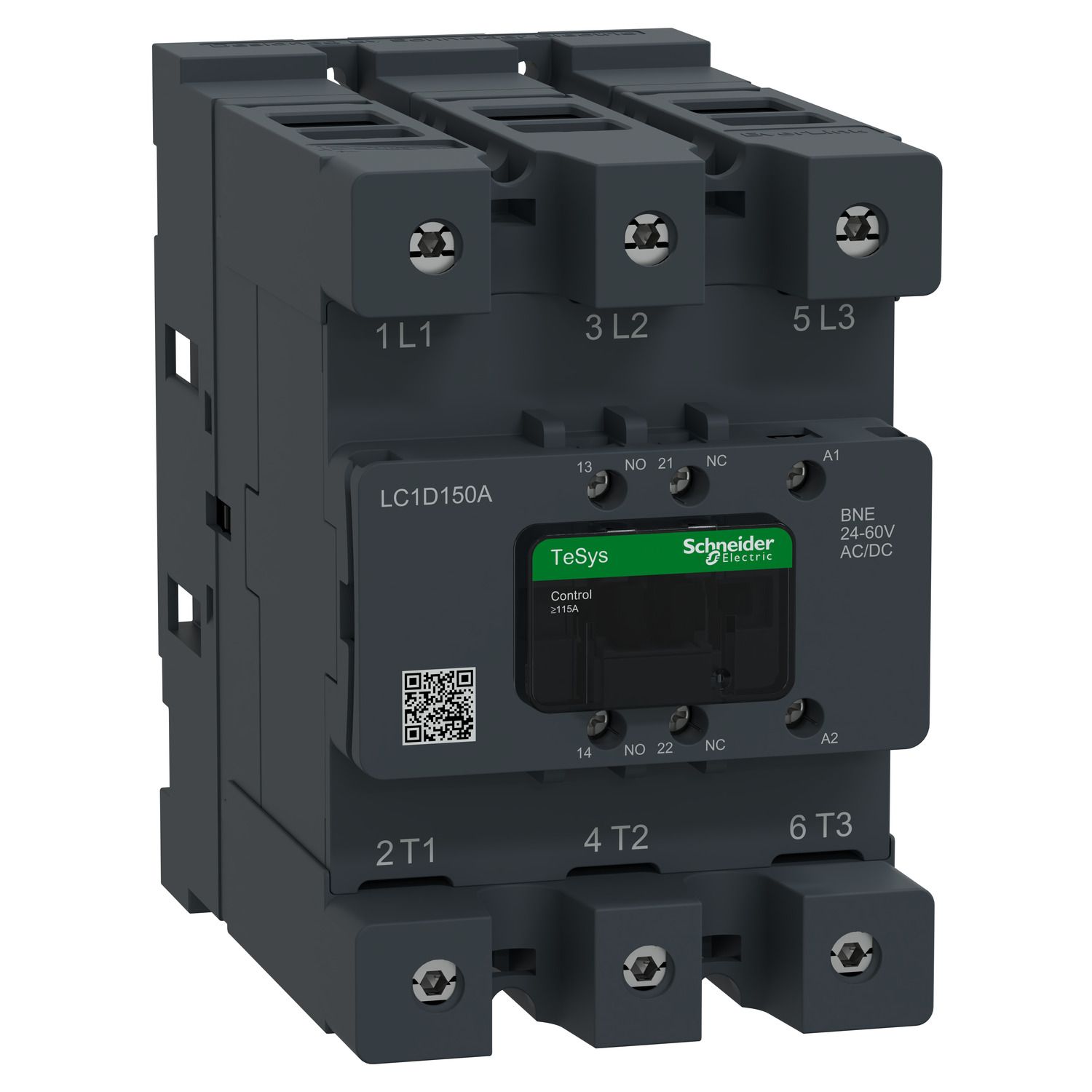 Picture of Contactor, Tesys Deca Advanced, 3P(3NO), AC-3/AC-3e, <=440V, 150A, 24-60V AC/DC coil,connector