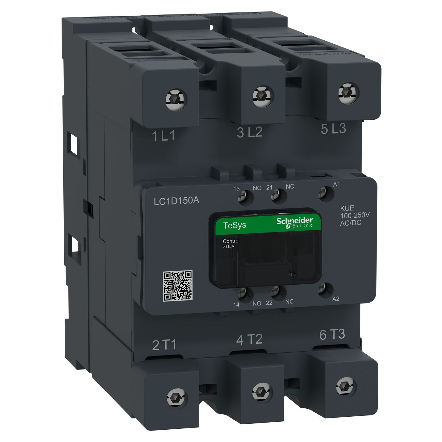 Picture of Contactor, Tesys Deca Advanced, 3P(3NO), AC-3/AC-3e, <=440V, 150A, 100-250V AC/DC coil,connector