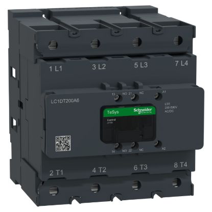 Picture of Contactor, Tesys Deca Advanced, 4P(4NO), AC-1, <=440V, 200A, 200-500V AC/DC coil,lugs-ring or bars