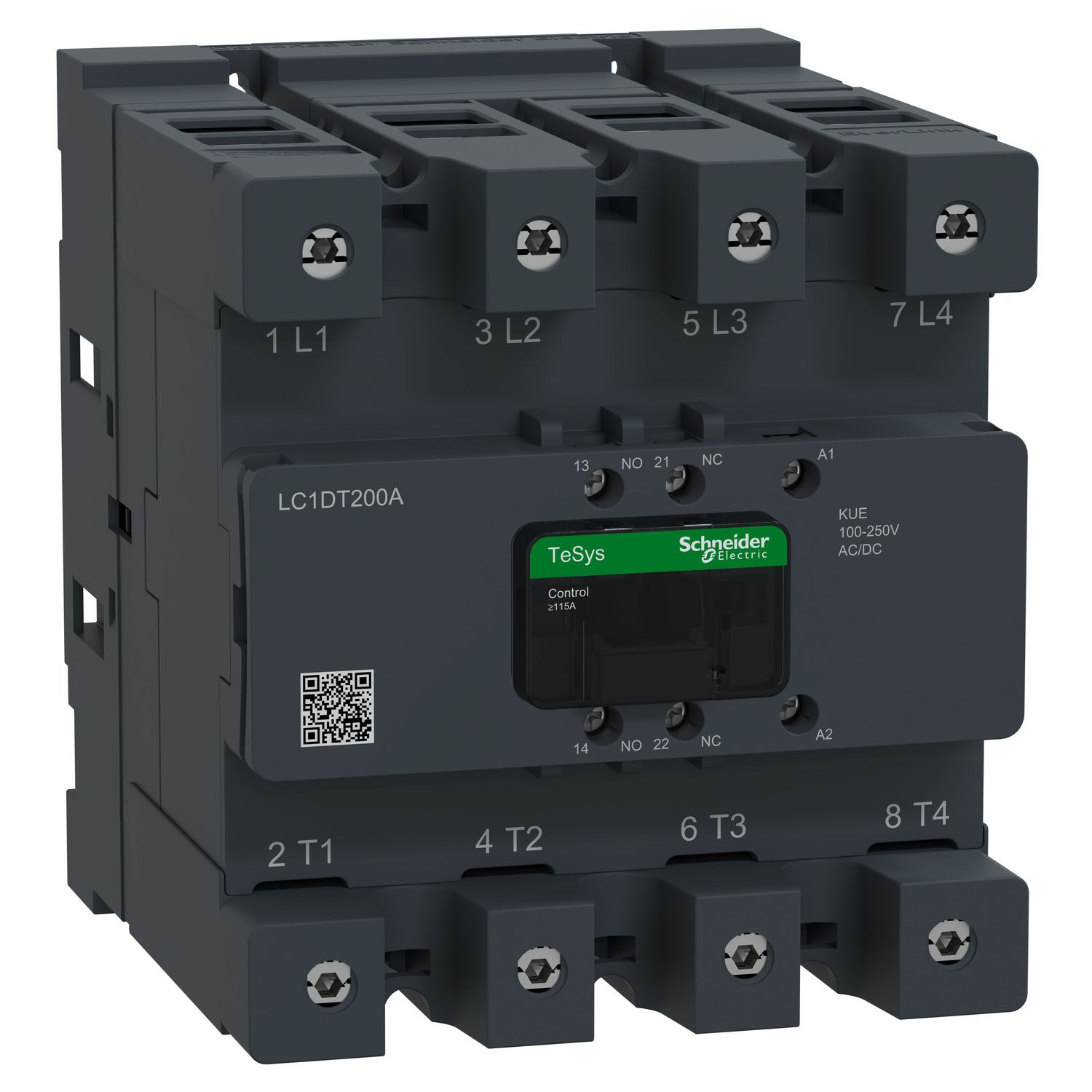 Picture of Contactor, Tesys Deca Advanced, 4P(4NO), AC-1, <=440V, 200A, 100-250V AC/DC coil,connector
