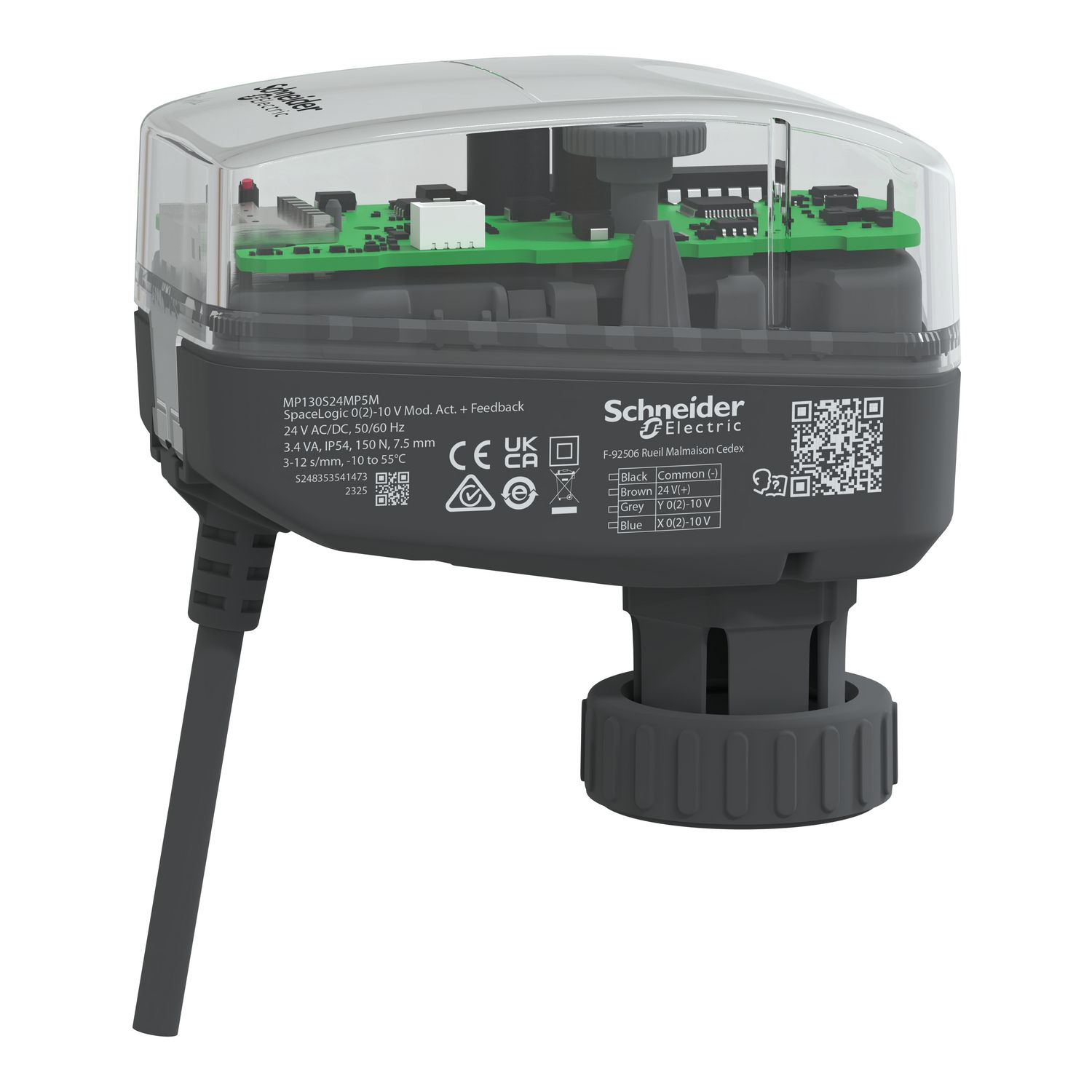 Picture of SpaceLogic MP130S PIBCV Modulating Actuator, Non-Spring Return, 24V AC/DC, 150N, IP54 with Position Feedback, 5m cable